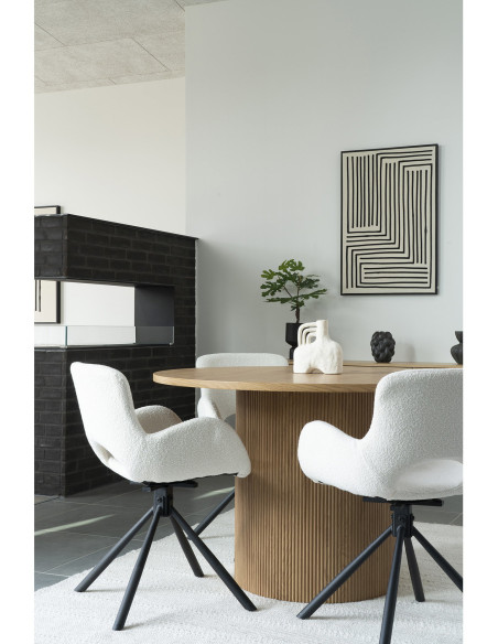 Fauteuil de table bouclette pivotant Polyester Blanc cassé Bouclé Métal Noir Amorim (Lot de 2) 