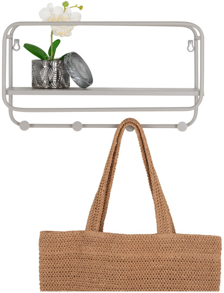 Étagère murale moderne porte manteaux 4 crochets Métal Gris clair Feira 
