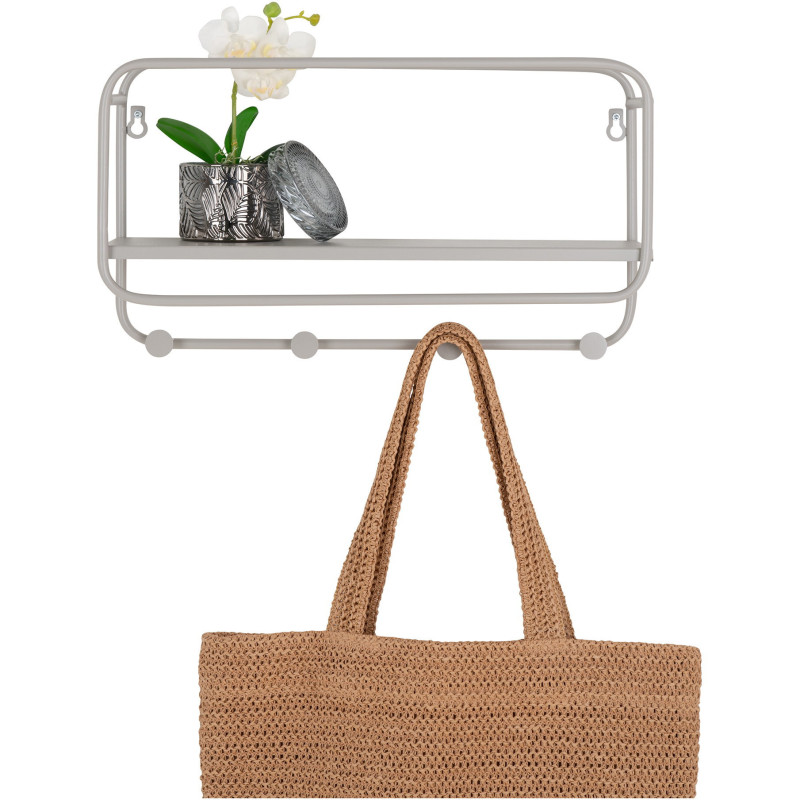 Étagère murale moderne porte manteaux 4 crochets Métal Gris clair Feira 