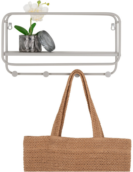 Étagère murale moderne porte manteaux 4 crochets Métal Gris clair Feira 