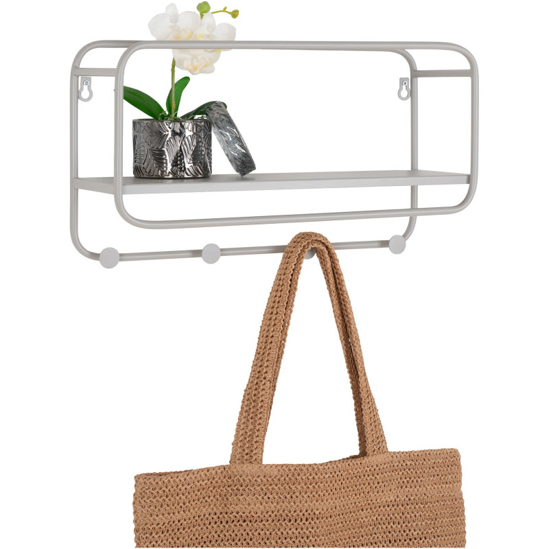 Étagère murale moderne porte manteaux 4 crochets Métal Gris clair Feira 