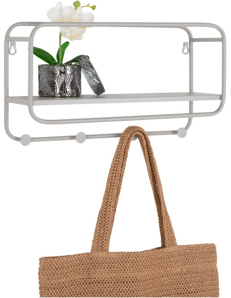 Étagère murale moderne porte manteaux 4 crochets Métal Gris clair Feira 