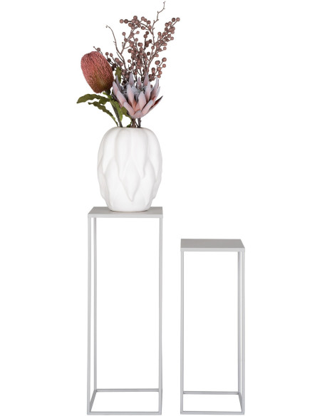 Sellette haute gigogne moderne Carrée Métal Gris clair Beja (Lot de 2) 