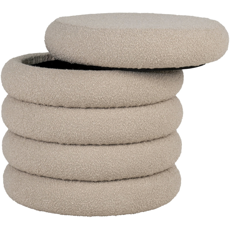 Pouf bouclette Coffre de rangement Rond Tissu Beige Bouclé Brooklyn 