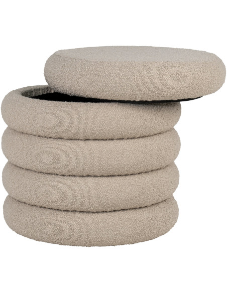 Pouf bouclette Coffre de rangement Rond Tissu Beige Bouclé Brooklyn 