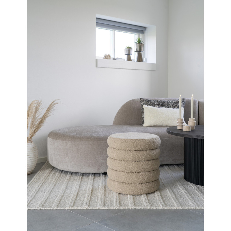 Pouf bouclette Coffre de rangement Rond Tissu Beige Bouclé Brooklyn 