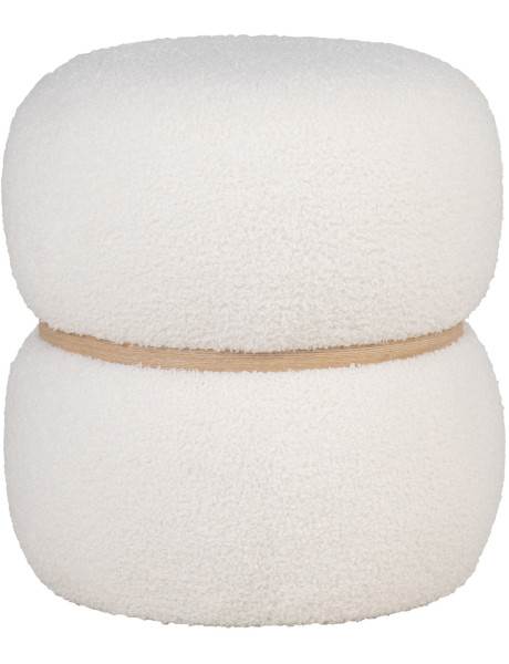 Pouf bouclette design Rond Tissu Blanc Bouclé Bois de pin Naturel Milford 