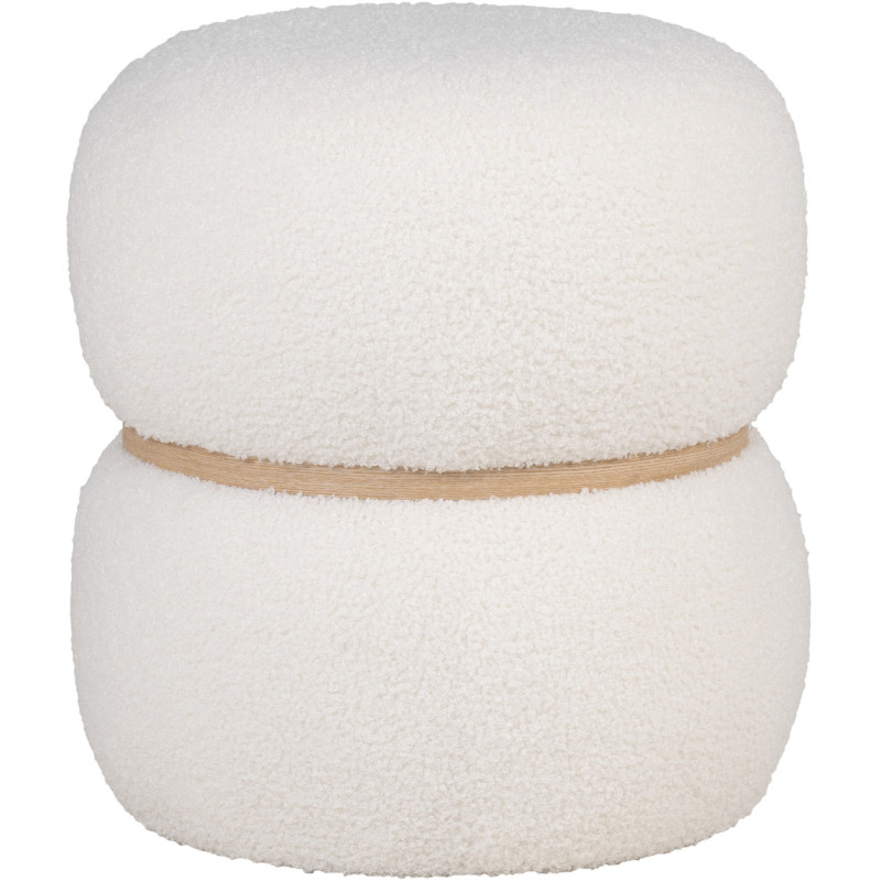 Pouf bouclette design Rond Tissu Blanc Bouclé Bois de pin Naturel Milford 