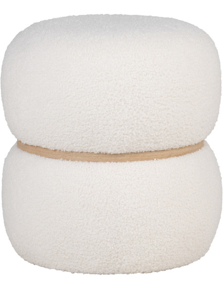Pouf bouclette design Rond Tissu Blanc Bouclé Bois de pin Naturel Milford 