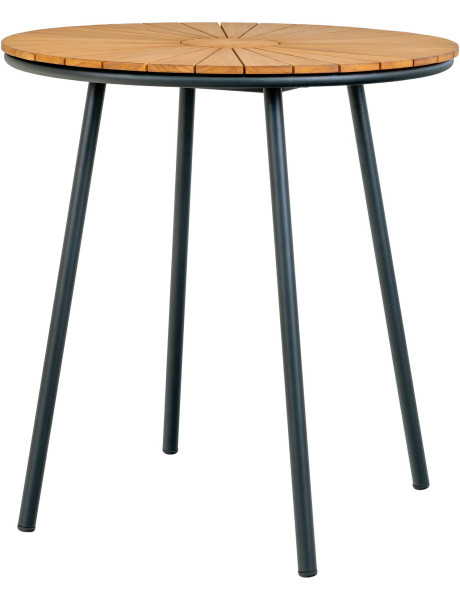 Table de jardin moderne Ronde 2 personnes Bois de teck Naturel Métal Noir Cleveland 