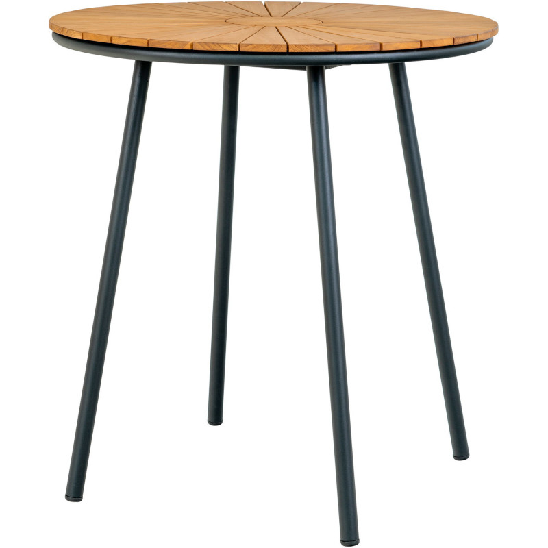 Table de jardin moderne Ronde 2 personnes Bois de teck Naturel Métal Noir Cleveland 