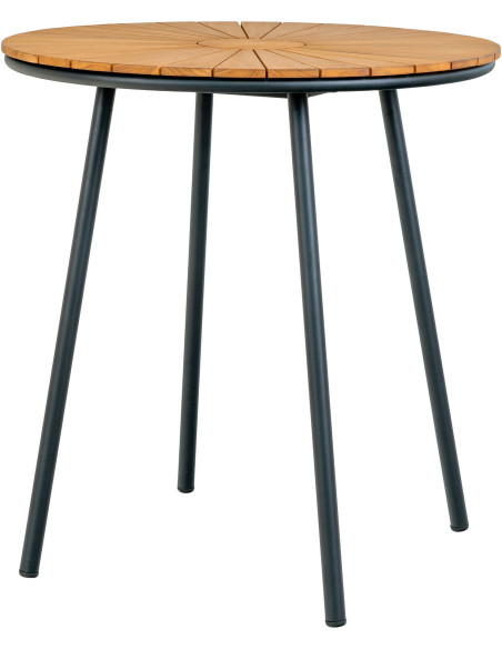 Table de jardin moderne Ronde 2 personnes Bois de teck Naturel Métal Noir Cleveland 