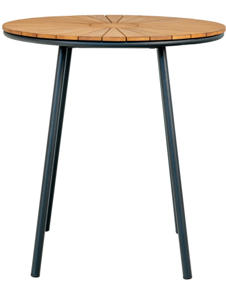 Table de jardin moderne Ronde 2 personnes Bois de teck Naturel Métal Noir Cleveland 