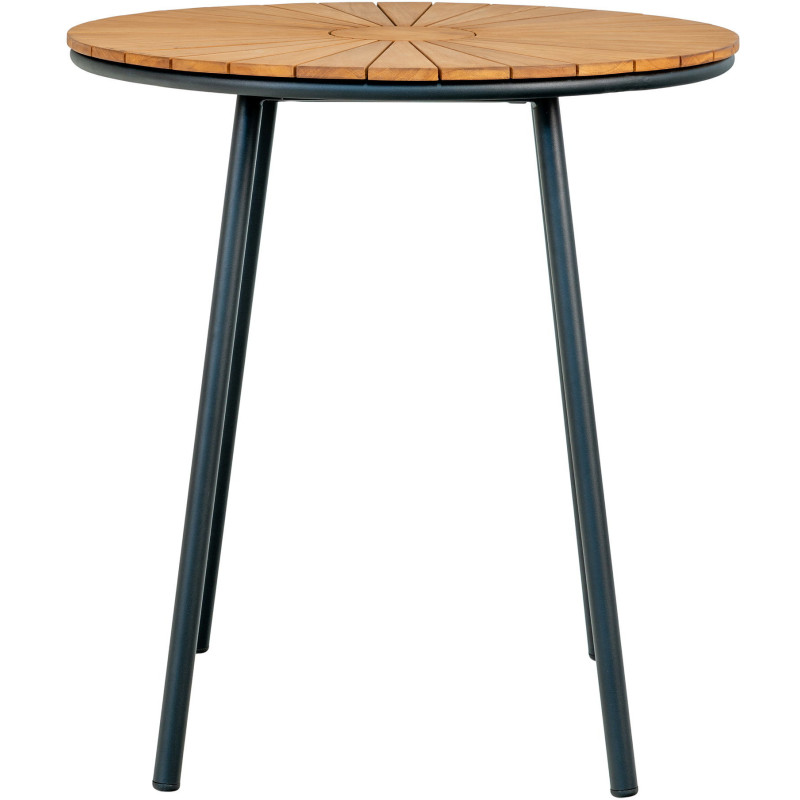 Table de jardin moderne Ronde 2 personnes Bois de teck Naturel Métal Noir Cleveland 