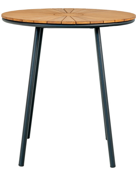 Table de jardin moderne Ronde 2 personnes Bois de teck Naturel Métal Noir Cleveland 