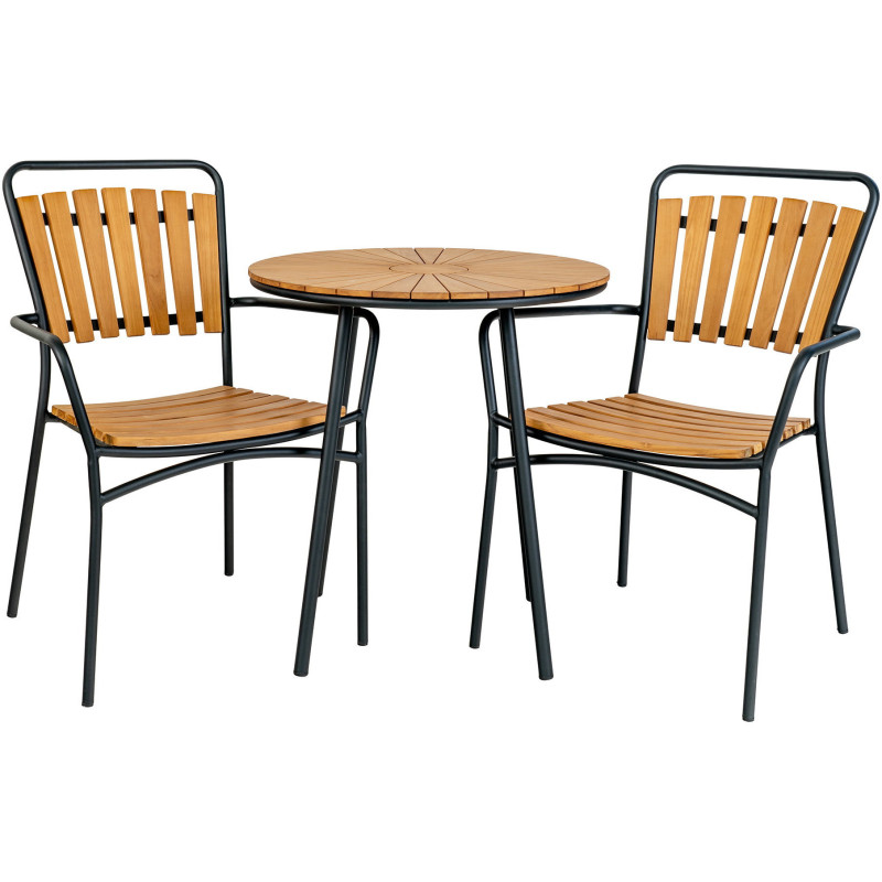 Table de jardin moderne Ronde 2 personnes Bois de teck Naturel Métal Noir Cleveland 