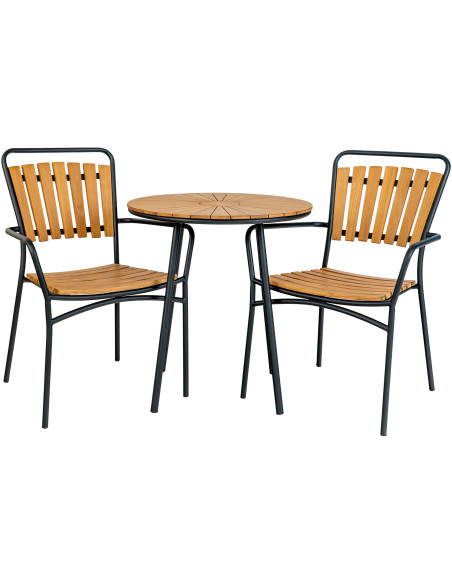 Table de jardin moderne Ronde 2 personnes Bois de teck Naturel Métal Noir Cleveland 