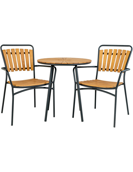 Table de jardin moderne Ronde 2 personnes Bois de teck Naturel Métal Noir Cleveland 