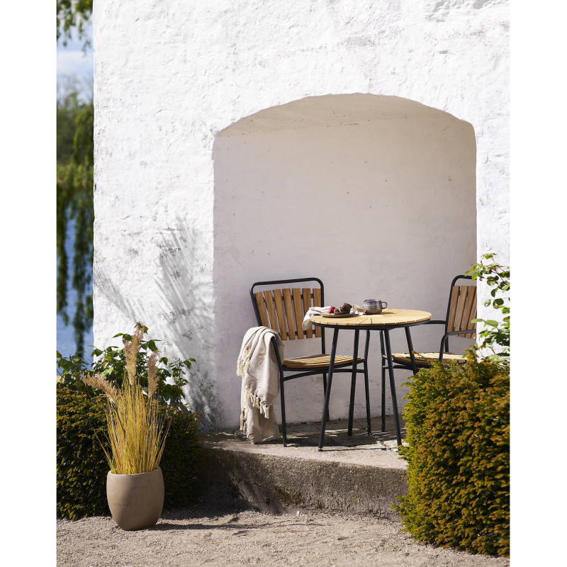 Table de jardin moderne Ronde 2 personnes Bois de teck Naturel Métal Noir Cleveland 