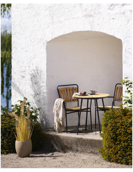 Table de jardin moderne Ronde 2 personnes Bois de teck Naturel Métal Noir Cleveland 