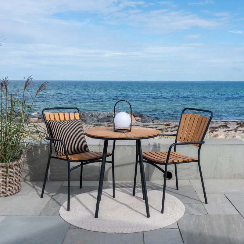 Table de jardin moderne Ronde 2 personnes Bois de teck Naturel Métal Noir Cleveland 
