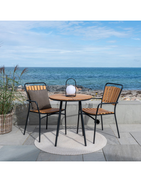 Table de jardin moderne Ronde 2 personnes Bois de teck Naturel Métal Noir Cleveland 