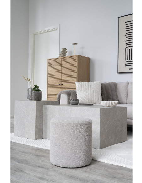 Pouf bouclette Rond Tissu Beige Bouclé Bois MDF Bois de pin Ejby 