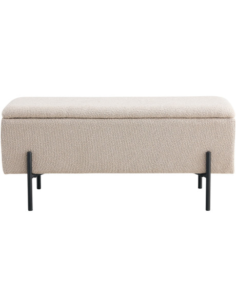 Banquette moderne Coffre de rangement 2 places Tissu Beige Bouclé Métal Noir Watford 