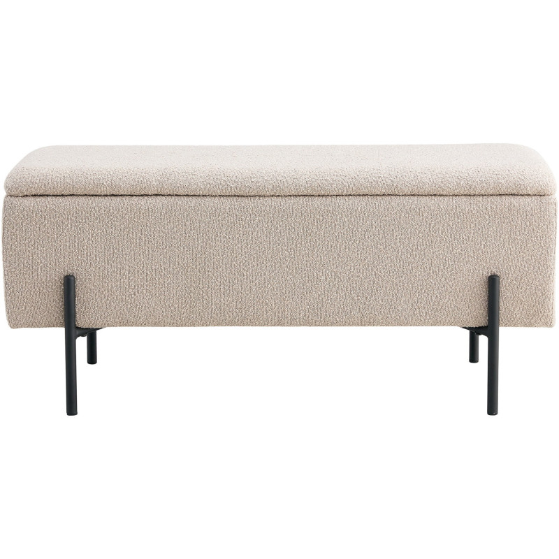 Banquette moderne Coffre de rangement 2 places Tissu Beige Bouclé Métal Noir Watford 