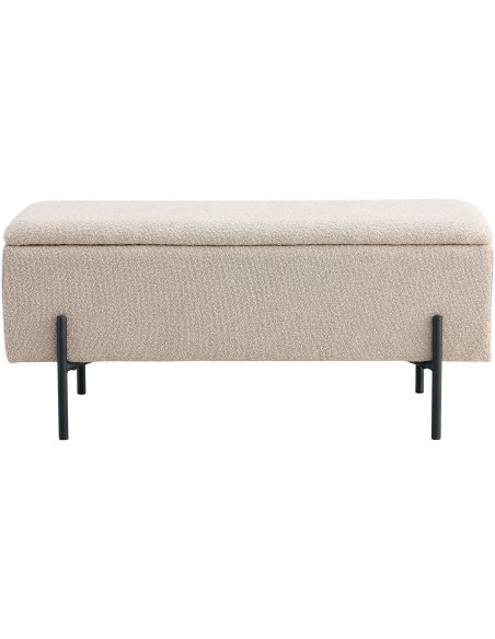 Banquette moderne Coffre de rangement 2 places Tissu Beige Bouclé Métal Noir Watford 