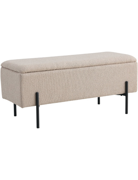 Banquette moderne Coffre de rangement 2 places Tissu Beige Bouclé Métal Noir Watford 
