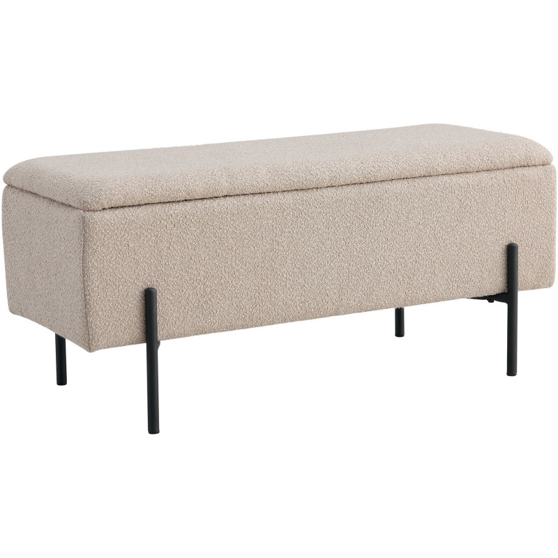 Banquette moderne Coffre de rangement 2 places Tissu Beige Bouclé Métal Noir Watford 