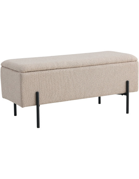 Banquette moderne Coffre de rangement 2 places Tissu Beige Bouclé Métal Noir Watford 