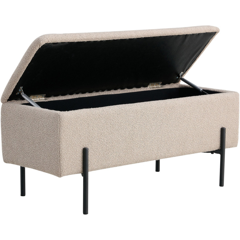 Banquette moderne Coffre de rangement 2 places Tissu Beige Bouclé Métal Noir Watford 
