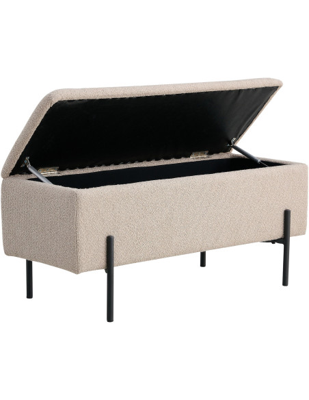 Banquette moderne Coffre de rangement 2 places Tissu Beige Bouclé Métal Noir Watford 