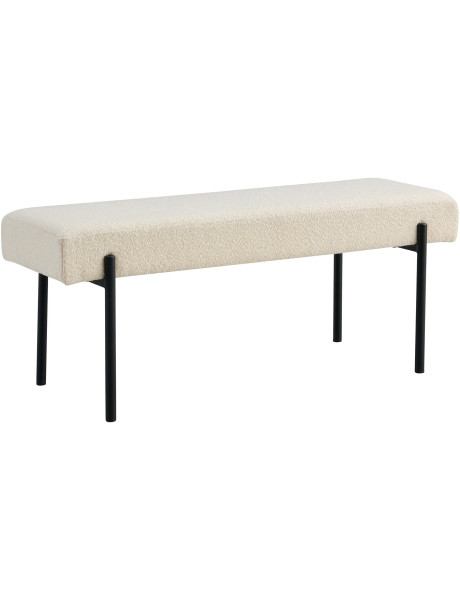 Banquette moderne minimaliste 2 places Tissu Blanc Bouclé Métal Noir Swindon 