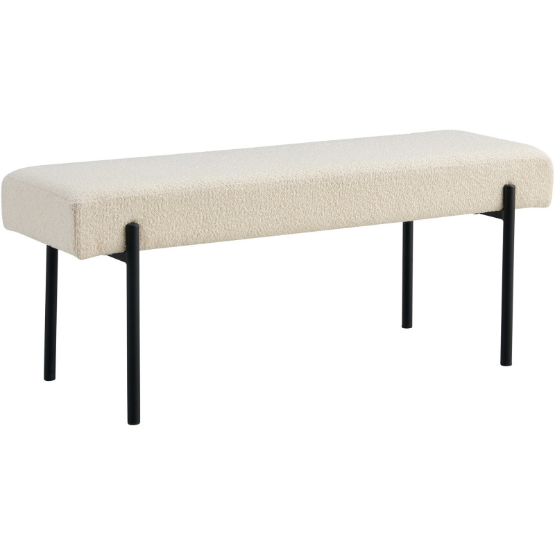 Banquette moderne minimaliste 2 places Tissu Blanc Bouclé Métal Noir Swindon 