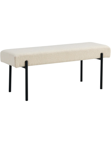 Banquette moderne minimaliste 2 places Tissu Blanc Bouclé Métal Noir Swindon 