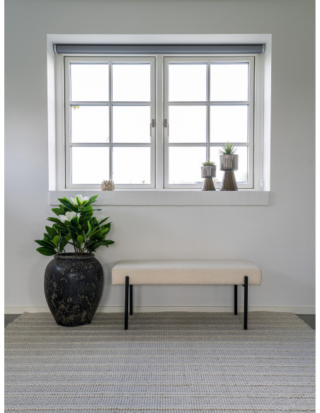 Banquette moderne minimaliste 2 places Tissu Blanc Bouclé Métal Noir Swindon 