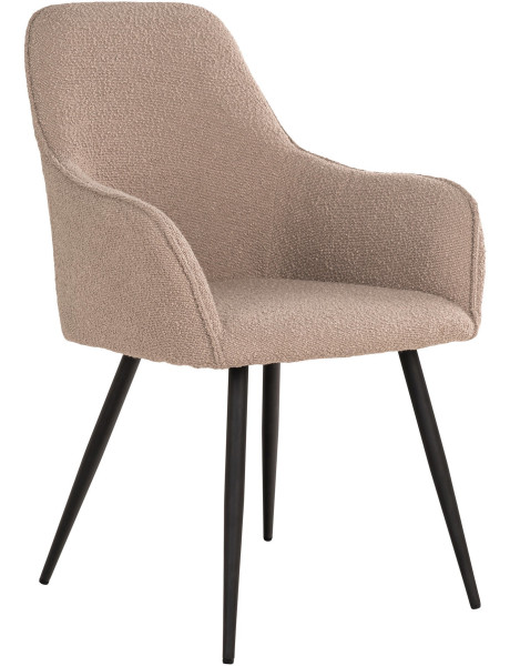 Fauteuil de table Bouclette Tissu Beige Bouclé Métal Noir Harbo (Lot de 2) 