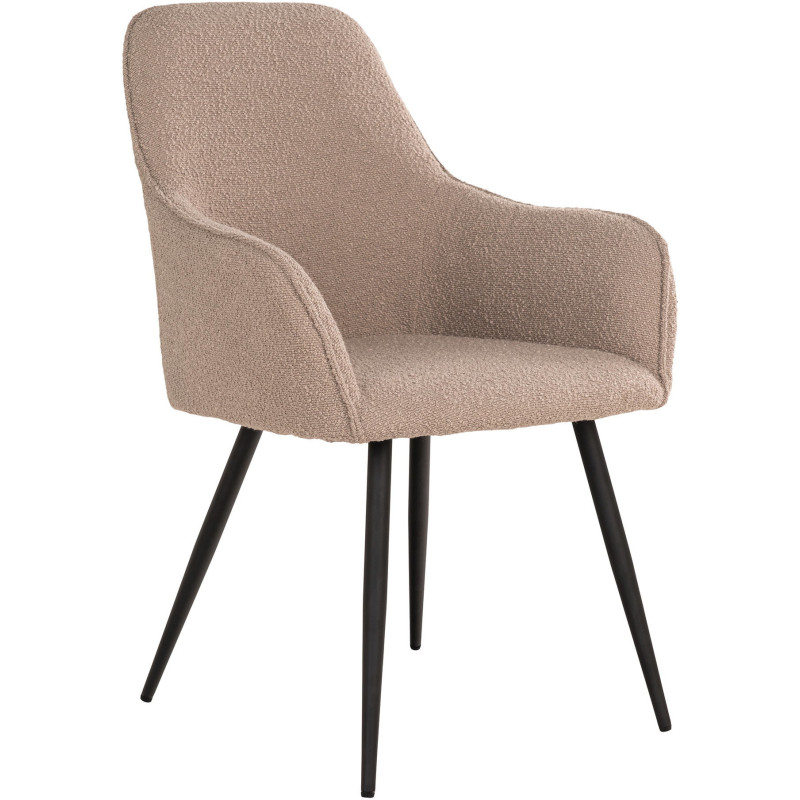 Fauteuil de table Bouclette Tissu Beige Bouclé Métal Noir Harbo (Lot de 2) 
