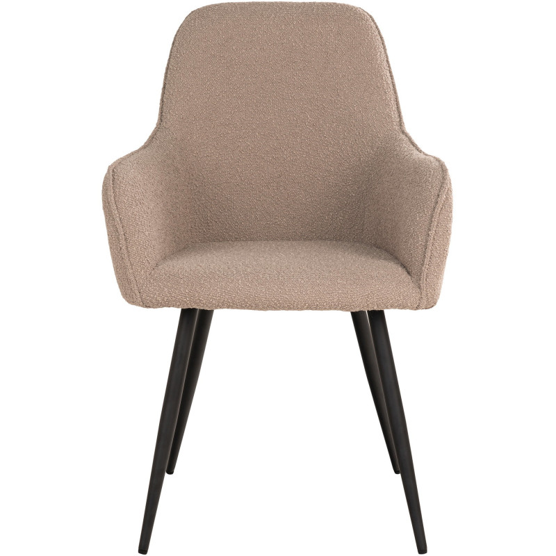 Fauteuil de table Bouclette Tissu Beige Bouclé Métal Noir Harbo (Lot de 2) 