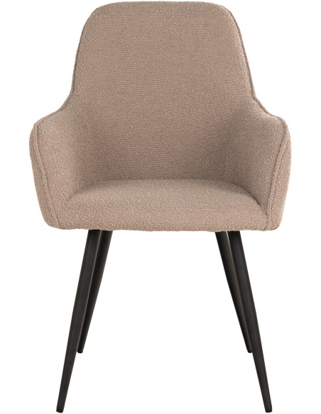 Fauteuil de table Bouclette Tissu Beige Bouclé Métal Noir Harbo (Lot de 2) 