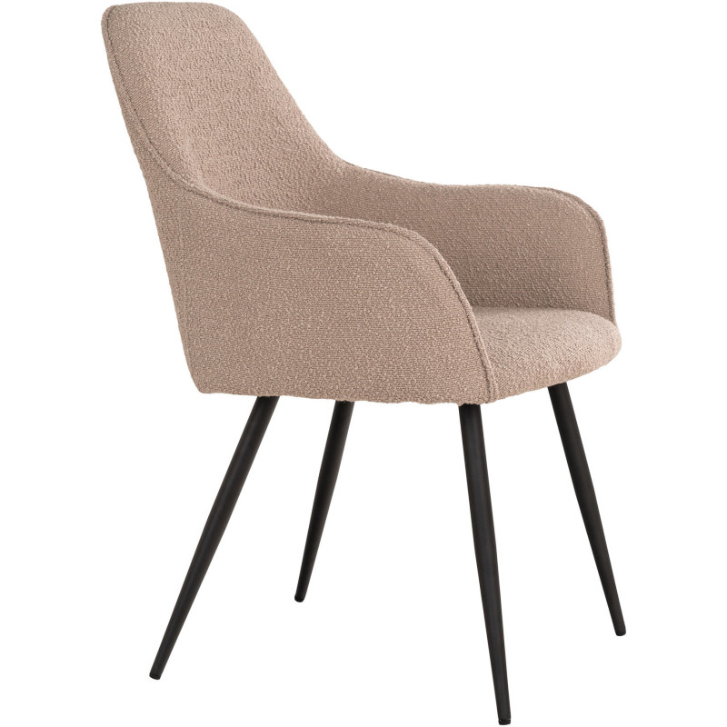 Fauteuil de table Bouclette Tissu Beige Bouclé Métal Noir Harbo (Lot de 2) 