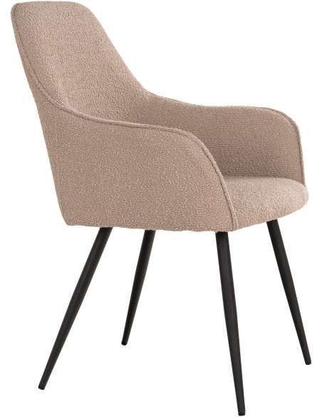 Fauteuil de table Bouclette Tissu Beige Bouclé Métal Noir Harbo (Lot de 2) 