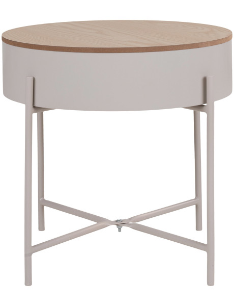 Table d'appoint Coffre rangement Ronde Bois MDF Mélamine Naturel Métal Gris clair Sisco 
