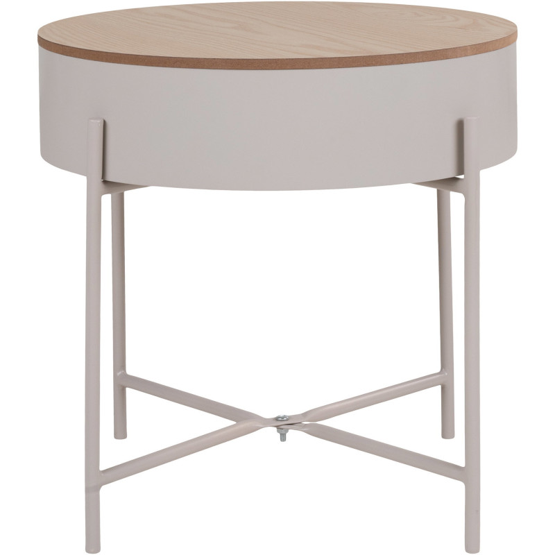 Table d'appoint Coffre rangement Ronde Bois MDF Mélamine Naturel Métal Gris clair Sisco 