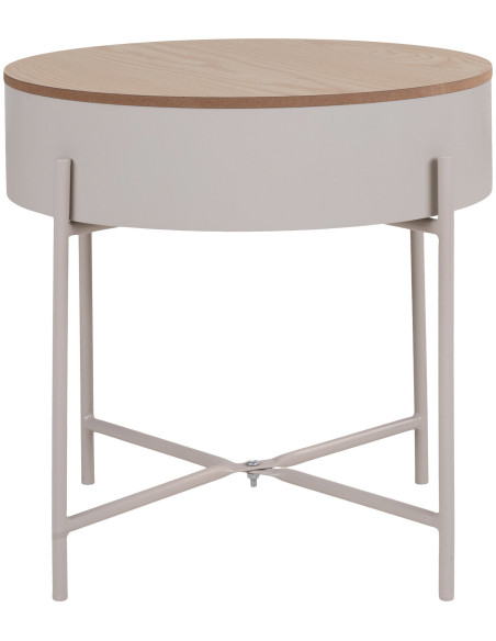 Table d'appoint Coffre rangement Ronde Bois MDF Mélamine Naturel Métal Gris clair Sisco 