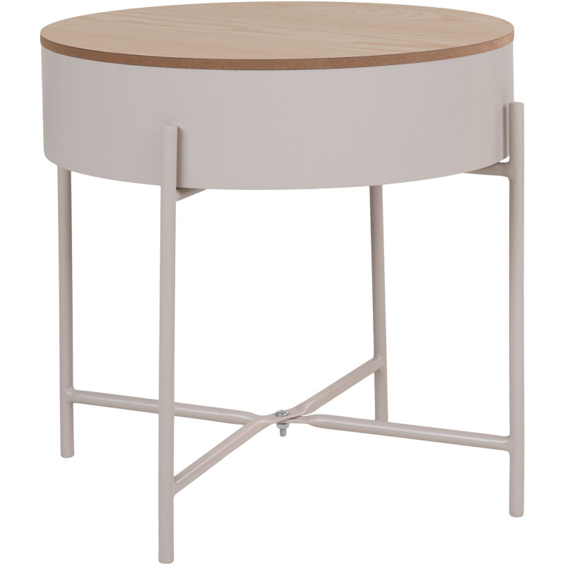 Table d'appoint Coffre rangement Ronde Bois MDF Mélamine Naturel Métal Gris clair Sisco 