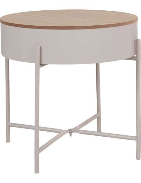 Table d'appoint Coffre rangement Ronde Bois MDF Mélamine Naturel Métal Gris clair Sisco 